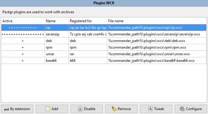 Configuration > Plugins WCX