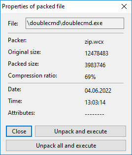 Properties of packed file