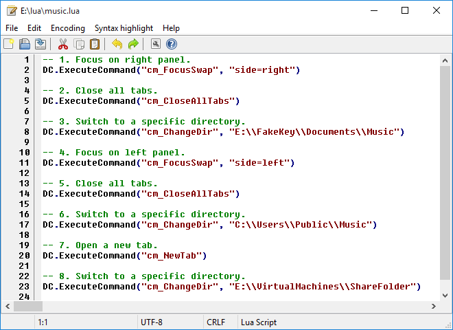 Lua syntax highlighting with internal editor